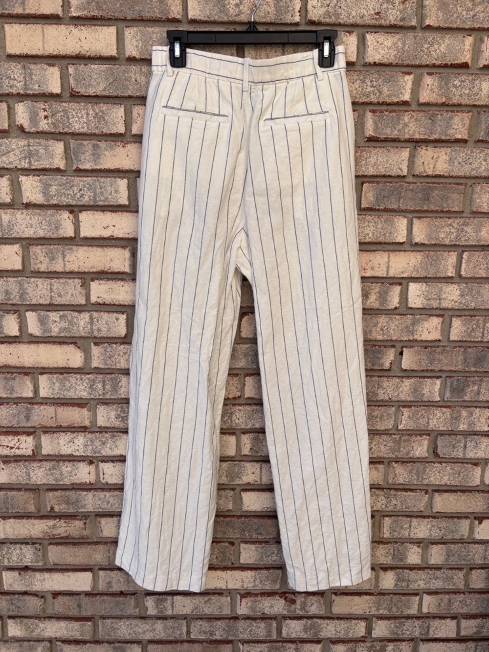 Gap Linen Blend Wide Leg Pleated Pants White Black Pinstripe Coastal Size 4 - Picture 6 of 14